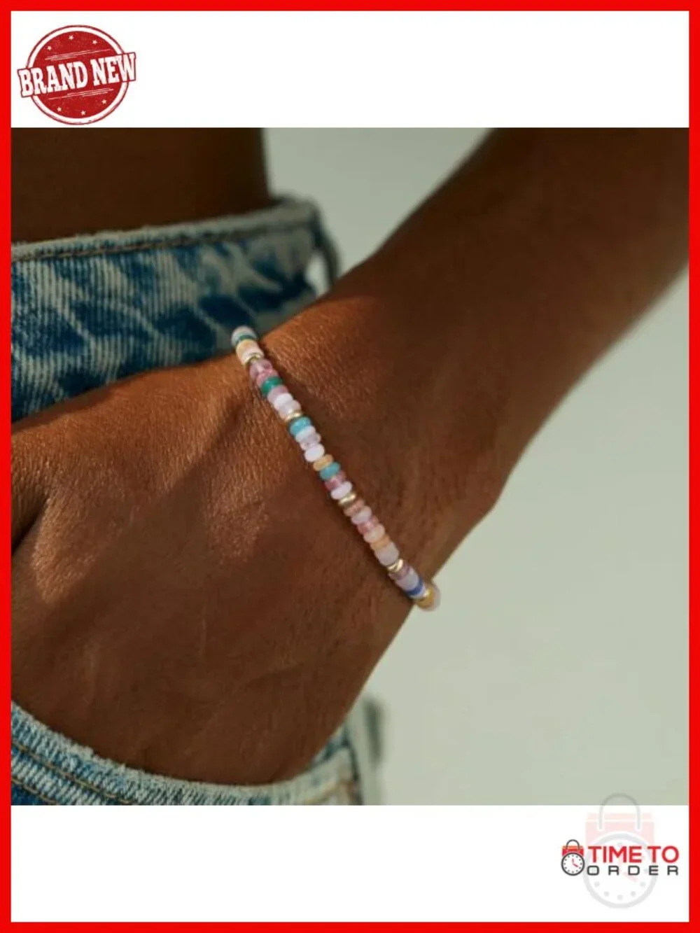 Boho Handmade Gemstone Bead Choker Necklace & Bracelet Set with Gold Spacers